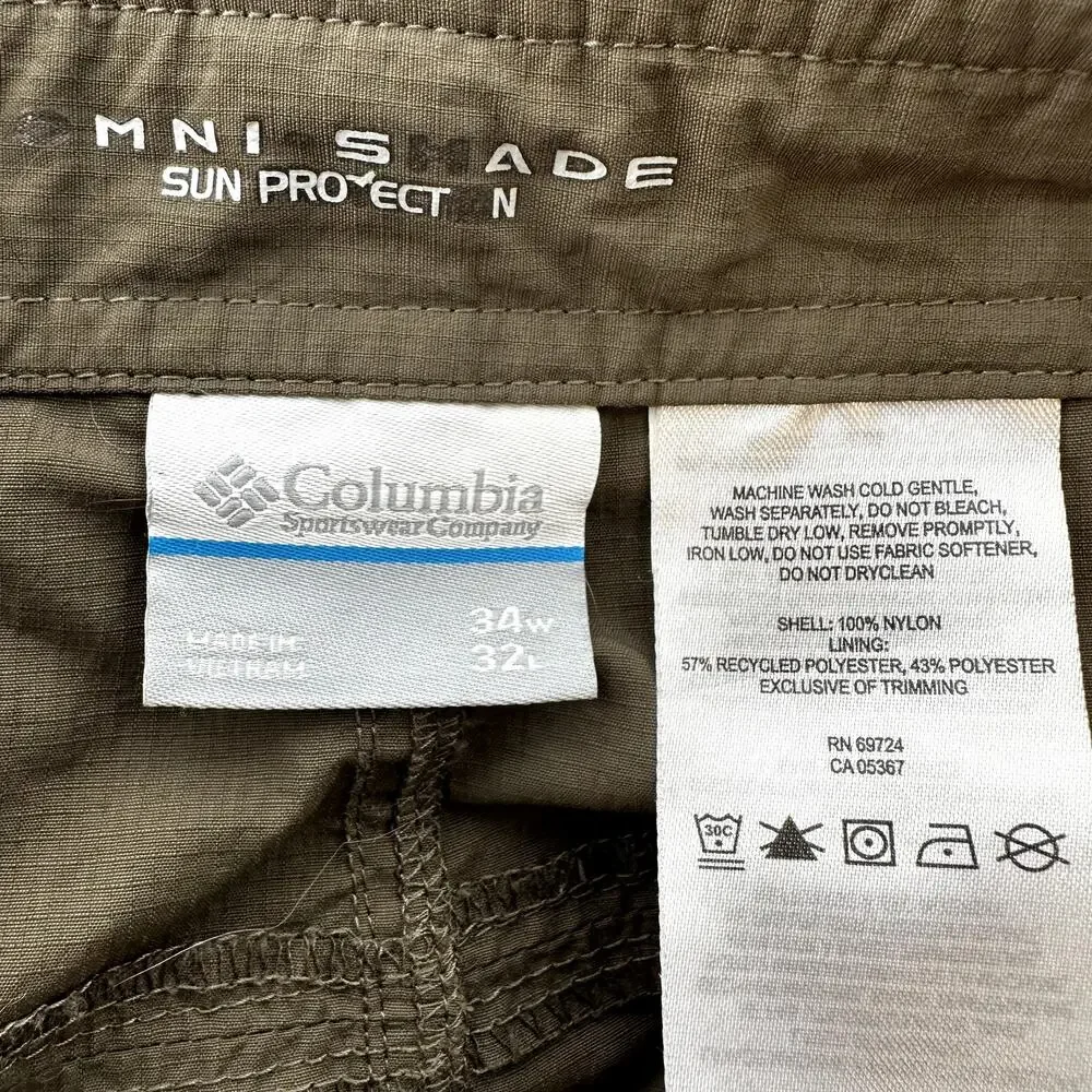 Columbia Silver Ridge Convertible Pants Omni Shade Belt Hiking Olive Green 34x32